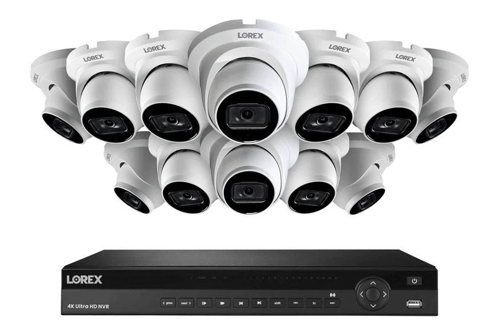 Lorex 4K 16 Channel 4TB NVR + 12 Nocturnal 3 Smart IP Dome Cameras with Listen-In Audio and 30FPSNVR